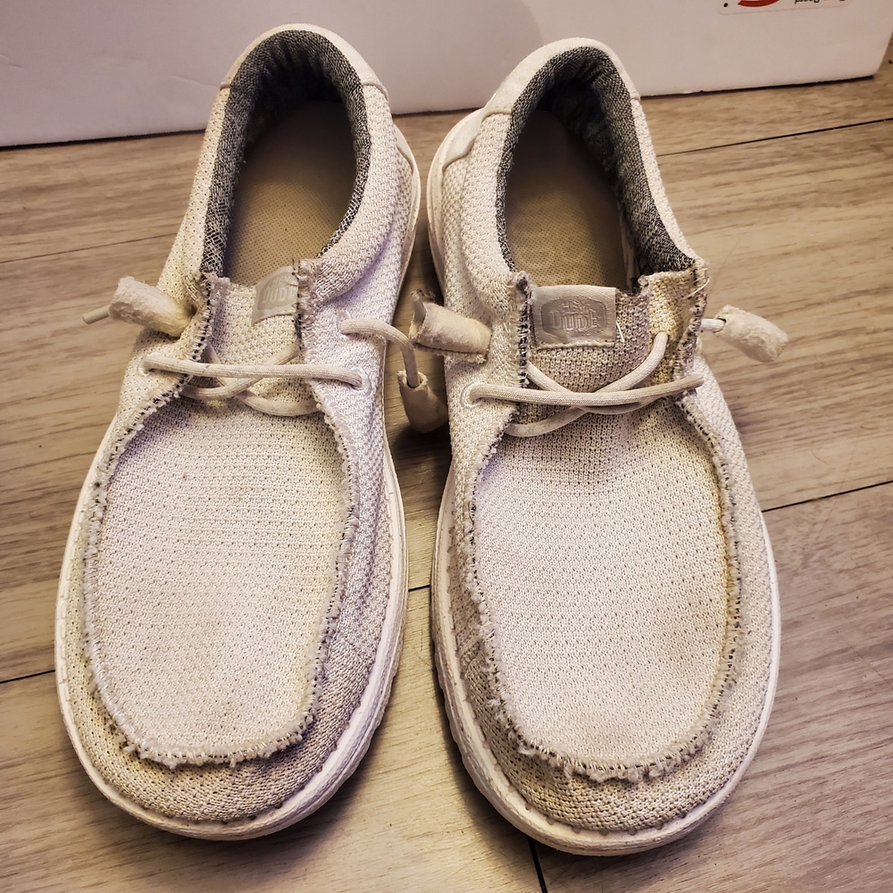 Hey Dude Wally Stretch Canvas Stone White Cream Beige Men's Slip-On Loafers Sz 8